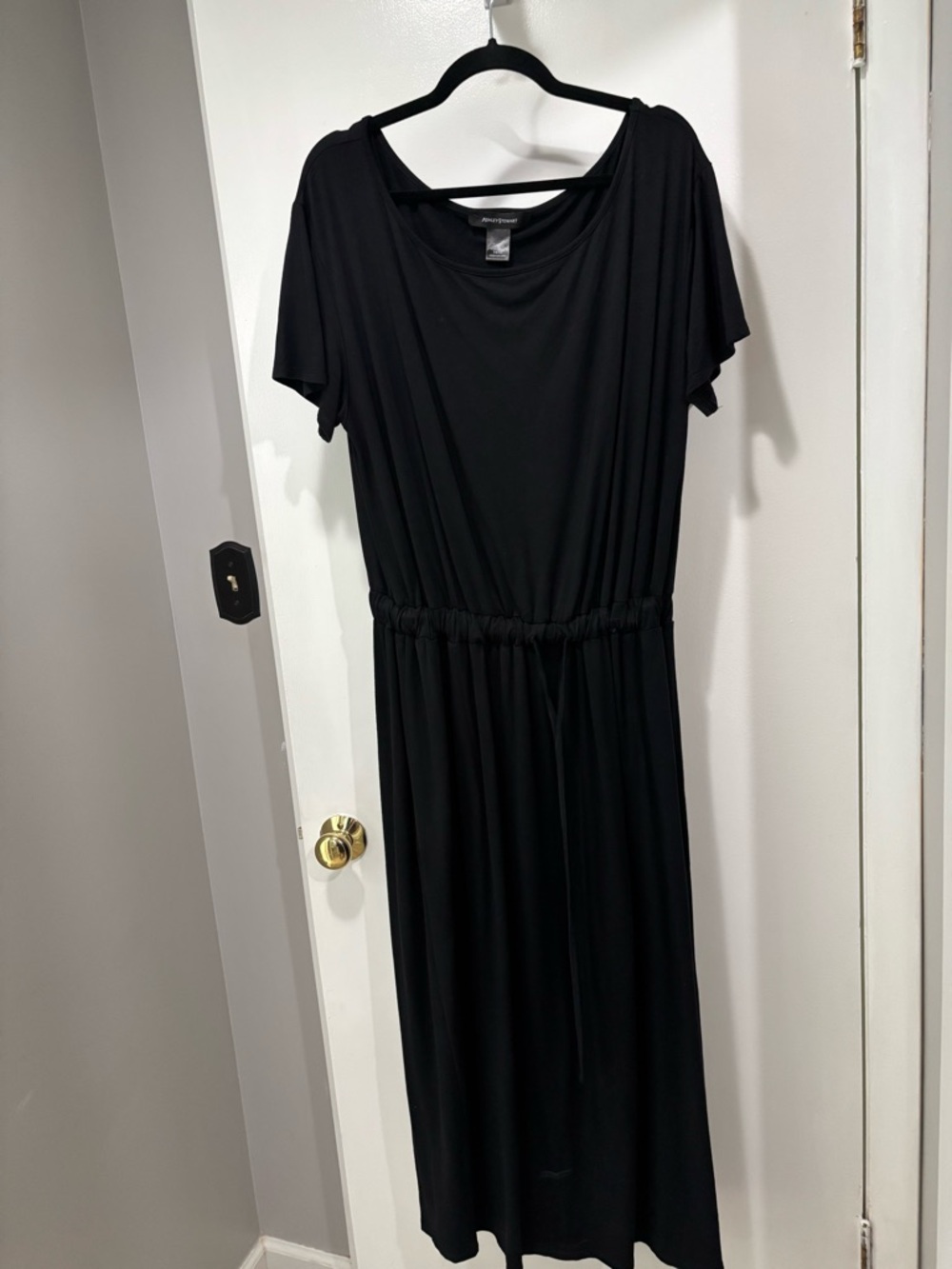 Ashley Stewart Black Short Sleeve Drawstring Waist Maxi Dress Size 14/16
